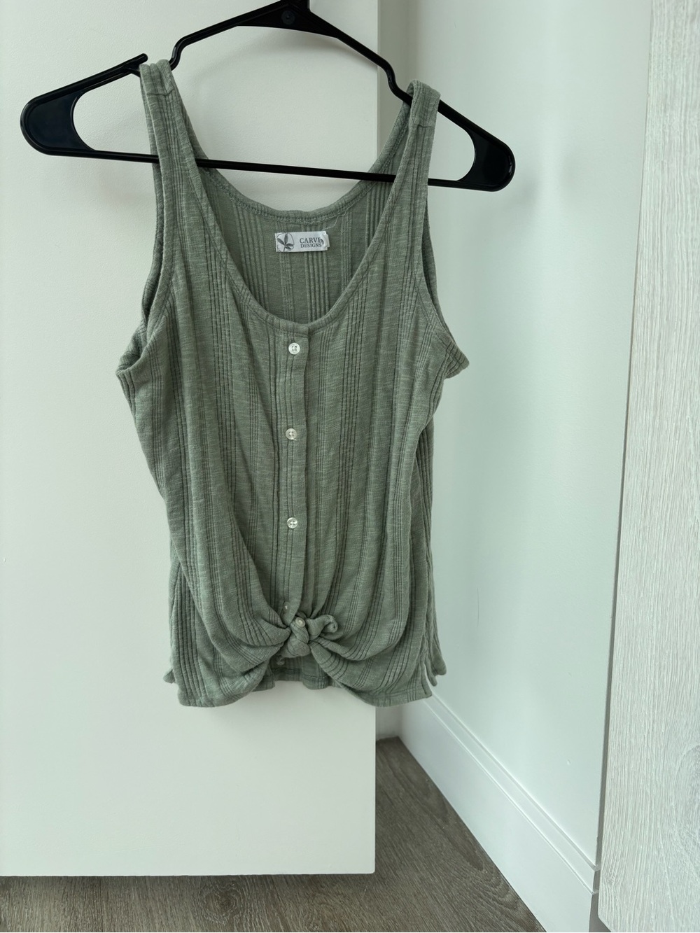 Carve Designs Ribbed Button-Front Tank - Sage Green